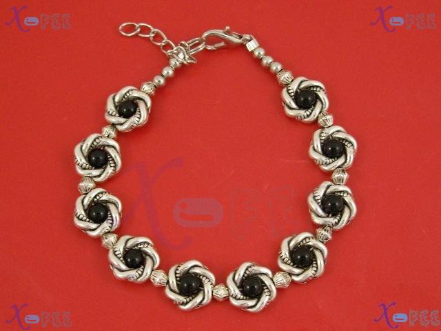 sl00592 Tibet Silver Fashion Jewelry Engraved China Minority Flower Black Onyx Bracelet 4