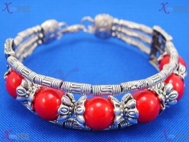 sz00085 Tibet Silver Fashion Jewelry Ethnic Red Coral Handmade Chinese Minority Bracelet 1