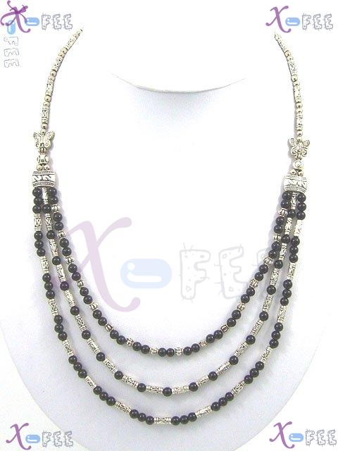 tsxl00024 Fashion Jewelry Tibet Black Onyx Beads Tribal Silver Butterfly Spacers Necklace 1