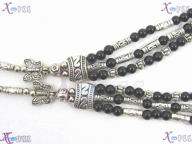 tsxl00024 Fashion Jewelry Tibet Black Onyx Beads Tribal Silver Butterfly Spacers Necklace 4
