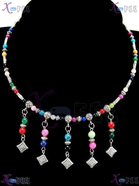 tsxl00025 Rainbow Tibet Jewelry Turquoise Malachite Coral Silver Choker Necklace Chaplet 1