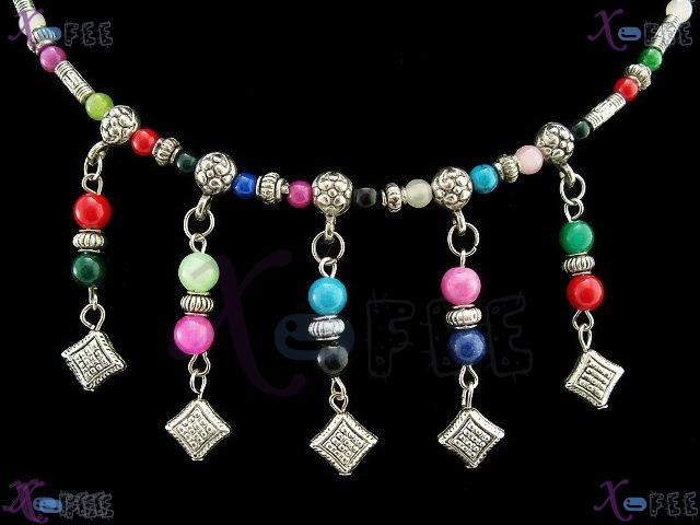 tsxl00025 Rainbow Tibet Jewelry Turquoise Malachite Coral Silver Choker Necklace Chaplet 2