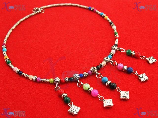 tsxl00025 Rainbow Tibet Jewelry Turquoise Malachite Coral Silver Choker Necklace Chaplet 3
