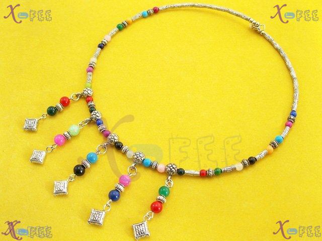 tsxl00025 Rainbow Tibet Jewelry Turquoise Malachite Coral Silver Choker Necklace Chaplet 4