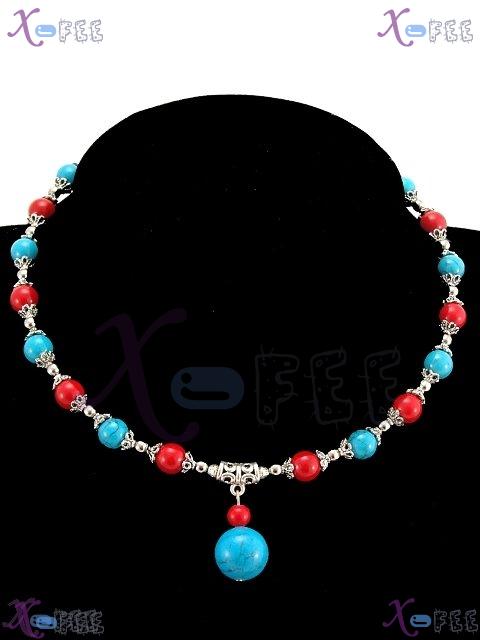 tsxl00584 New Tibetan Silver Fashion Jewelry Ethnic Regional Red Coral Turquoise Necklace 1