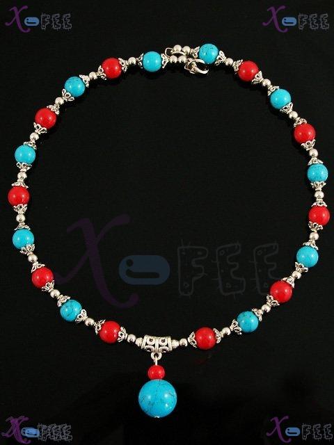 tsxl00584 New Tibetan Silver Fashion Jewelry Ethnic Regional Red Coral Turquoise Necklace 3
