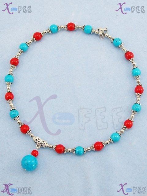 tsxl00584 New Tibetan Silver Fashion Jewelry Ethnic Regional Red Coral Turquoise Necklace 4