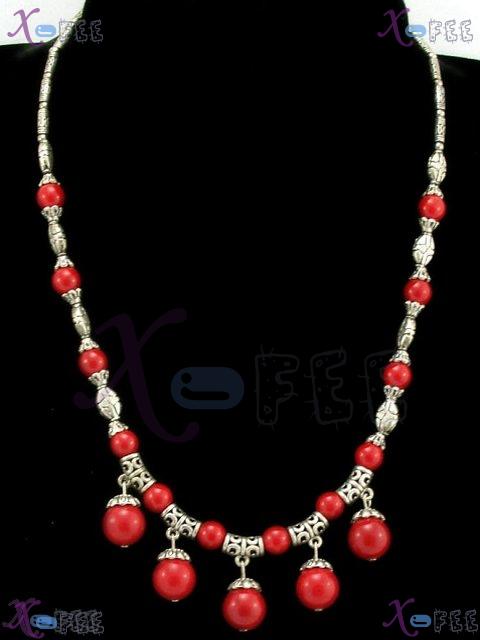 tsxl00653 NEW Fashion Jewelry Modish Tibetan Silver Alloy Tubes Red Coral Beads Necklace 1