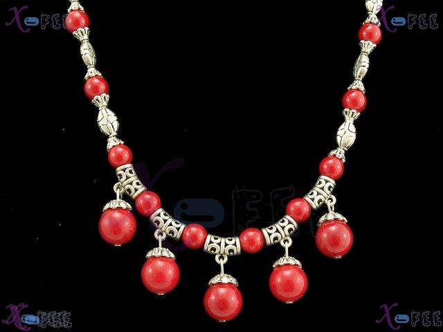 tsxl00653 NEW Fashion Jewelry Modish Tibetan Silver Alloy Tubes Red Coral Beads Necklace 2
