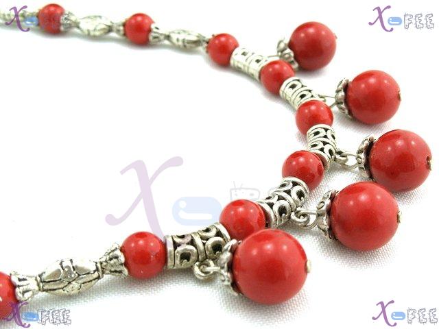 tsxl00653 NEW Fashion Jewelry Modish Tibetan Silver Alloy Tubes Red Coral Beads Necklace 3