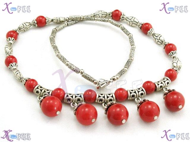 tsxl00653 NEW Fashion Jewelry Modish Tibetan Silver Alloy Tubes Red Coral Beads Necklace 4