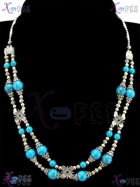 tsxl00660 New 2S Tibetan Fashion Jewelry Ethnic Regional Flower Turquoise Silver Necklace 1