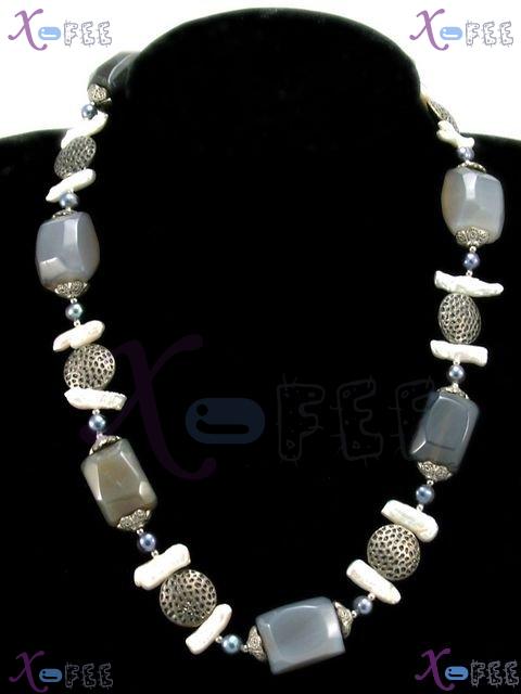 tsxl00692 Bohemia Tibet Silver Collection Fashion Jewelry Handmade Agate Pearl Necklace 1