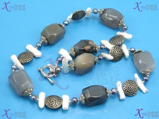 tsxl00692 Bohemia Tibet Silver Collection Fashion Jewelry Handmade Agate Pearl Necklace 3