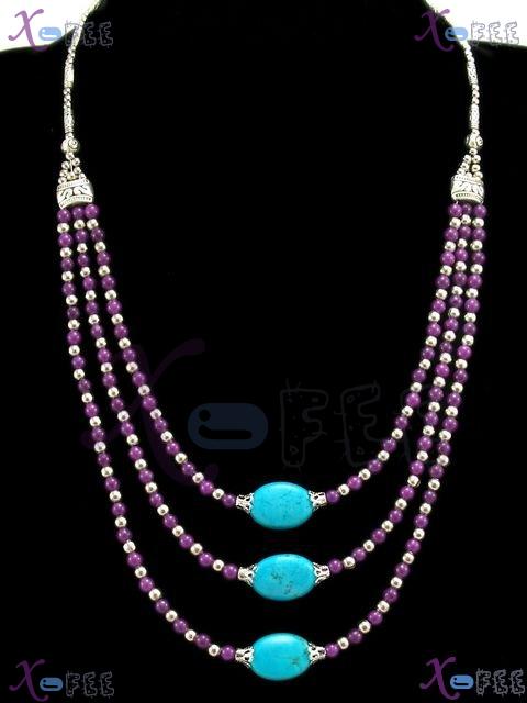 tsxl00703 Hot Tibete Silver Fashion Jewelry Turquoise Purple Agate Beads WOMAN Necklace 1