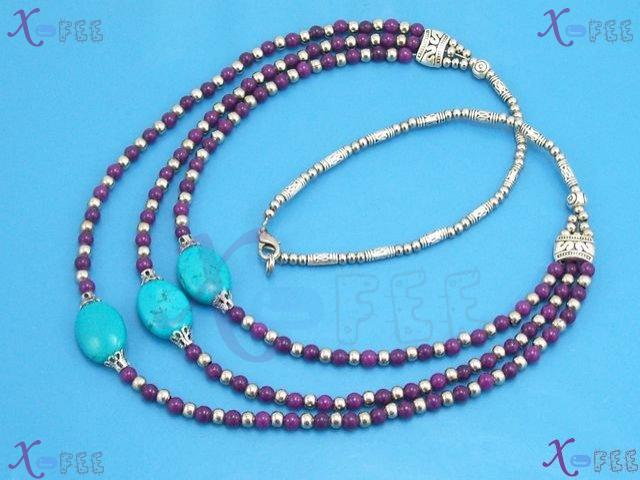 tsxl00703 Hot Tibete Silver Fashion Jewelry Turquoise Purple Agate Beads WOMAN Necklace 3
