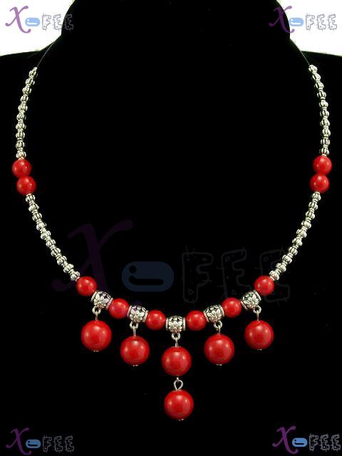 tsxl00712 NEW Fashion Jewelry Ethnic Tribe Red Coral Beads Tibetan Silver Chaplet Necklace 1