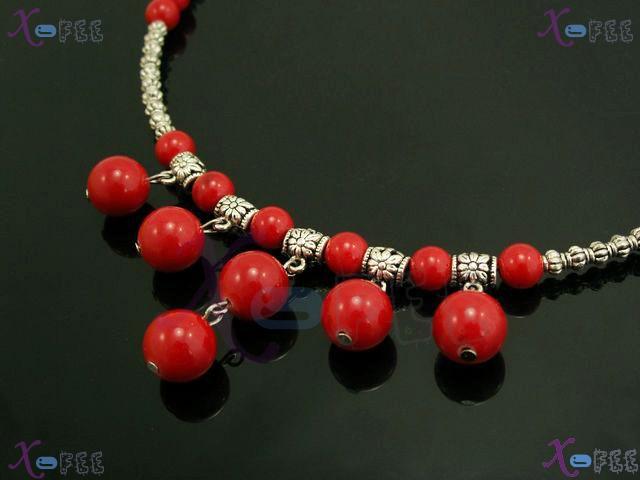 tsxl00712 NEW Fashion Jewelry Ethnic Tribe Red Coral Beads Tibetan Silver Chaplet Necklace 2