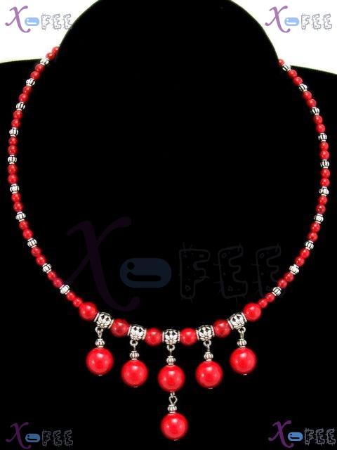 tsxl00741 New Fashion Ethnic Jewelry Tribal Tibetan Red Coral Bead Silver Chaplet Necklace 1