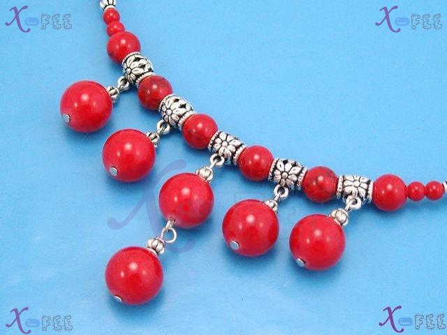 tsxl00741 New Fashion Ethnic Jewelry Tribal Tibetan Red Coral Bead Silver Chaplet Necklace 2