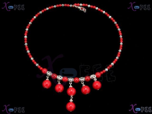 tsxl00741 New Fashion Ethnic Jewelry Tribal Tibetan Red Coral Bead Silver Chaplet Necklace 4