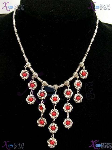 tsxl00752 Tibet Silver Collection Fashion Jewelry Ornament Beads Red Coral Choker Necklace 1