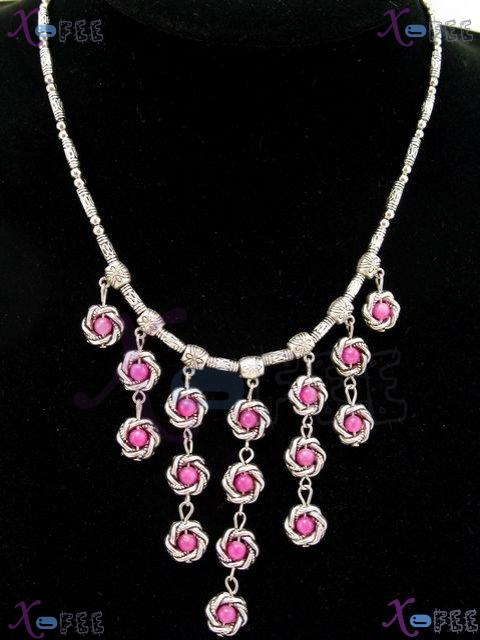 tsxl00761 NEW Fashion Jewelry Ethnic Tribal Pink Agate Beads Tibet Silver Choker Necklace 1