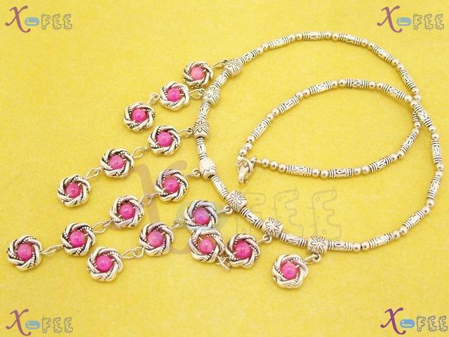 tsxl00761 NEW Fashion Jewelry Ethnic Tribal Pink Agate Beads Tibet Silver Choker Necklace 3