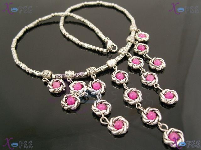 tsxl00761 NEW Fashion Jewelry Ethnic Tribal Pink Agate Beads Tibet Silver Choker Necklace 4