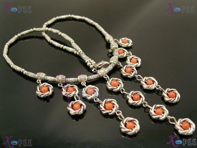 tsxl00763 New Fashion Ethnic Crafts Tibetan Jewelry Orange Agate Silver Choker Necklace 3