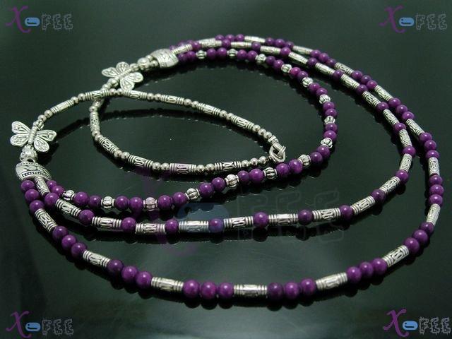 tsxl00768 Fashion Jewelry Purple Agate Butterfly Tibet Silver Alloy Tube Tribal Necklace 3