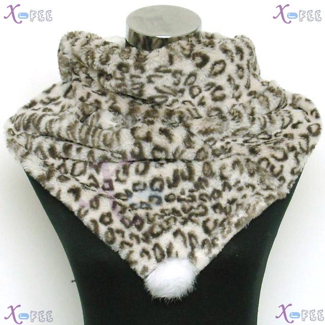 wb00006 Rabbit Ball Lined Triangle Soft Plush Leopard Winter Collar Neck Warmer Scarf 4