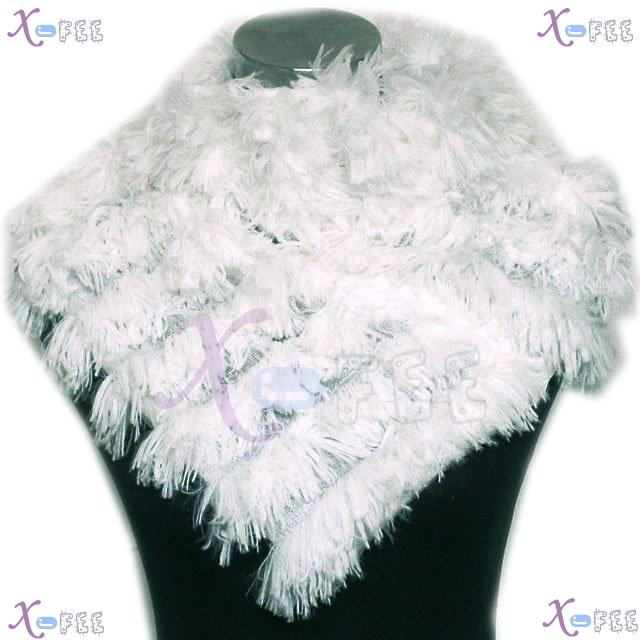 wb00011 White Lined Triangle Woman Soft Plush Fashion Winter Collar Neck Warmer Scarf 2