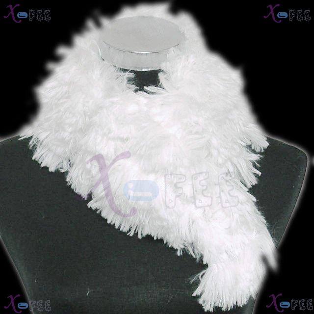 wb00011 White Lined Triangle Woman Soft Plush Fashion Winter Collar Neck Warmer Scarf 3