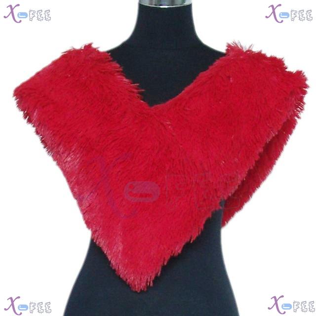 wb00023 Fashion Woman Red Lined Triangle Soft Plush Winter Neck Warmer Scarf Shawl Wrap 2