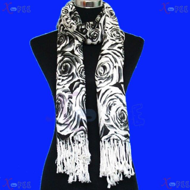 wjpj00545 NEW White Black Rose Flower Twill Weave Soft Quality Winter Wrap Scarf Shawl 1