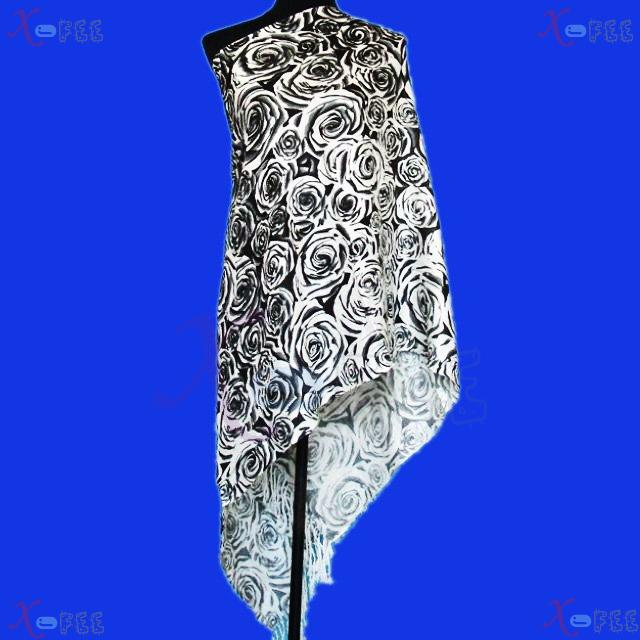 wjpj00545 NEW White Black Rose Flower Twill Weave Soft Quality Winter Wrap Scarf Shawl 4