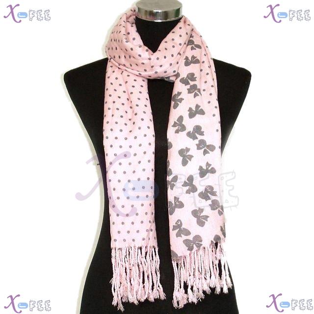 wjpj00550 Pink Dot Bowknot Woman Twill Weave High-Quality Winter Princess Wrap Scarf Shawl 2