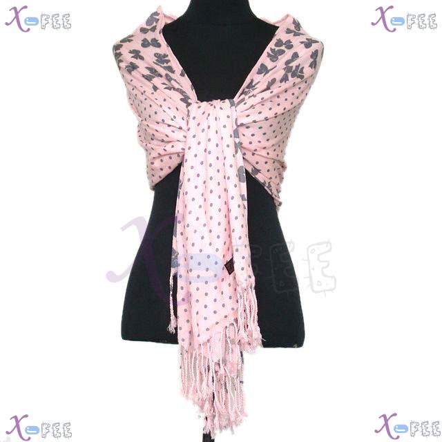 wjpj00550 Pink Dot Bowknot Woman Twill Weave High-Quality Winter Princess Wrap Scarf Shawl 3
