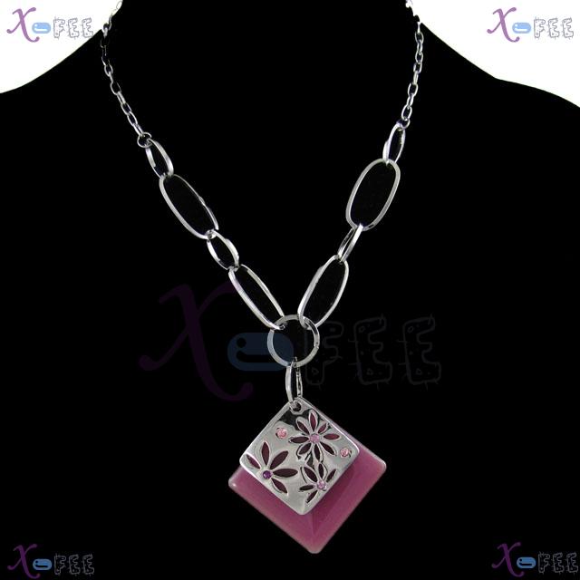 xl00203 New! Pink Flower Unique Crafts 18KRGP Austria Crystal Jewelry Lavender Necklace 3