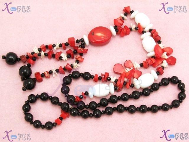 xl00507 Mode Hawaii Collection Woman Fashion Jewelry Agate Red Coral Shell Onyx Necklace 2