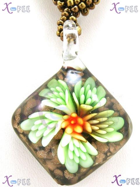 xl00533 Millefiori Collection Fashion Jewelry Ornament Glass Rhombus 5 Petal Necklace 1