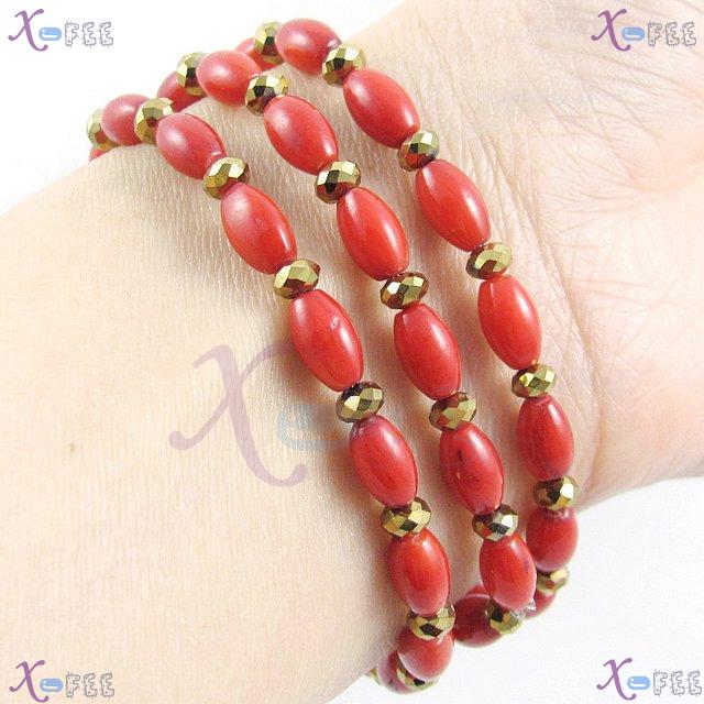 xl00577 Fashion Woman Jewelry Cut Crystal Oval Red Coral Prayer Lucky Bracelet Necklace 1