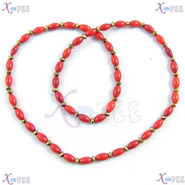 xl00577 Fashion Woman Jewelry Cut Crystal Oval Red Coral Prayer Lucky Bracelet Necklace 3
