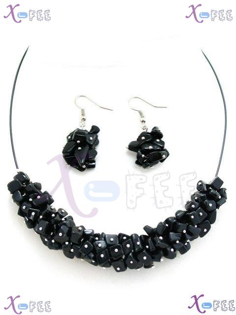 xspf00076 Collection Fashion Jewelry Trend Black Onyx Chips Chaplet Earrings Jewelry Sets 1