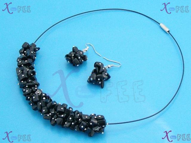 xspf00076 Collection Fashion Jewelry Trend Black Onyx Chips Chaplet Earrings Jewelry Sets 3