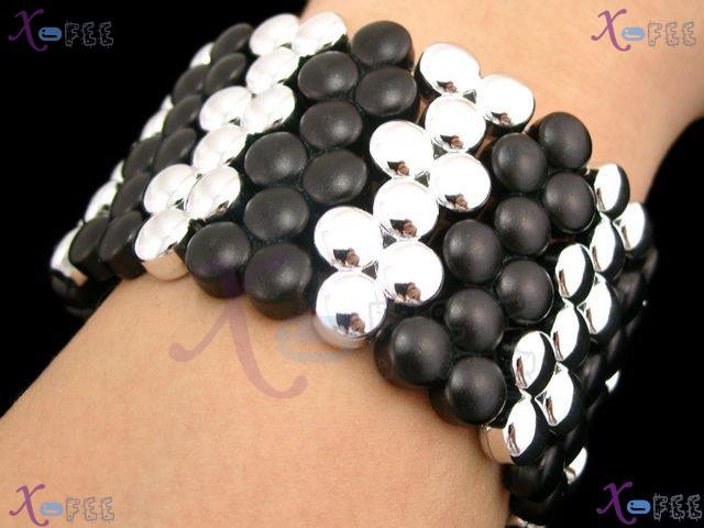 yklb00002 Paint Collection Woman Fashion Jewelry Black Argent Acryl Dot Stretch Bracelet 1