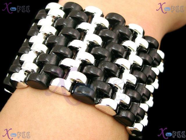 yklb00012 Collection Fashion Jewelry Black Argent Acryl Overlap Spacer Stretch Bracelet 2