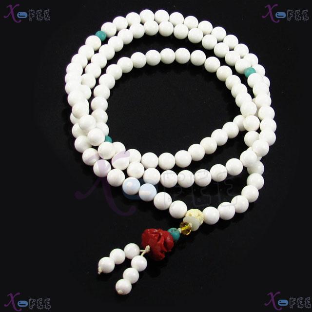 zjfz00069 Religion Spirituality Buddhism Turquoise Tridacna Coral Lotus 108 Prayer beads 2