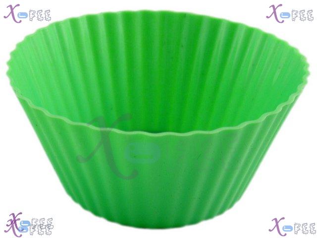 dgmj00017 3PCS Green Round Silicone Bakeware Kitchen Food DIY DINING Cupcake Baking Molds 2
